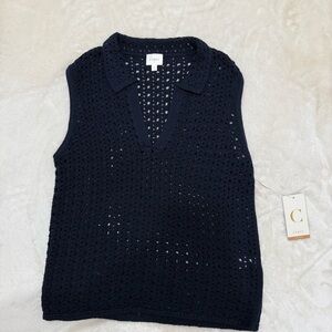 Cyrus Women's Deep Blue V-Neck Knit Sweater Vest Large Style: C602405